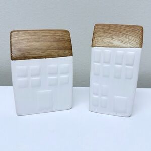 3 for $15 SALE Set of 2 Target Bullseye Ceramic Houses, White with Tan Roof